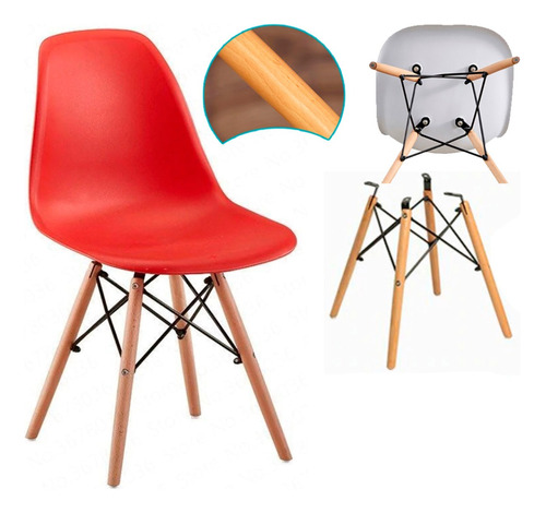 Silla Fija Roja Eames Kd10 Para Comedor Cocina Restaurantes