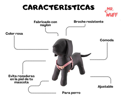 Pechera Arnes De Seguridad Para Perros Resistente Mr Wuff Rosa S