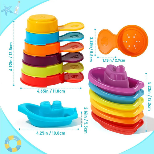Juguetes De Baño Para Bebés, Botes Apilables Y Cucharas, Col