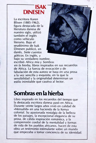 Sombras En La Hierba - Isak Dinesen (karen Blixen) (Usado)
