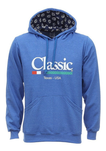 Moletom Azul Com Capuz E Bolso Canguru Masculino Classic 291