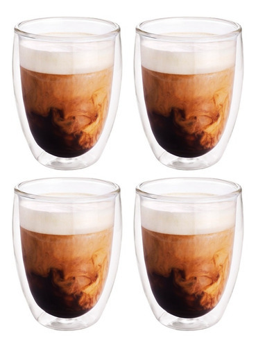 Redlemon Vasos de Vidrio con Doble Pared de Cristal Térmico (4Pz), Ideal Para Capuchino, Vino, Conservan la Temperatura de Bebidas Frías, Calientes: Americano, Té, Espresso, Cerveza, Carajillo, 360ml