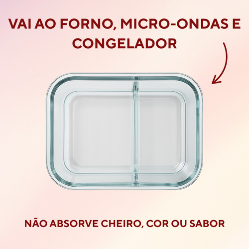 Jogo 2 Pote Hermético Com Divisória Vidro 1l Marmita Freezer