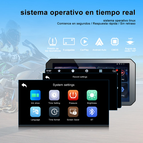 Estéreo Para Moto Carplay Android Auto 6 Pulgadas Con Cámara