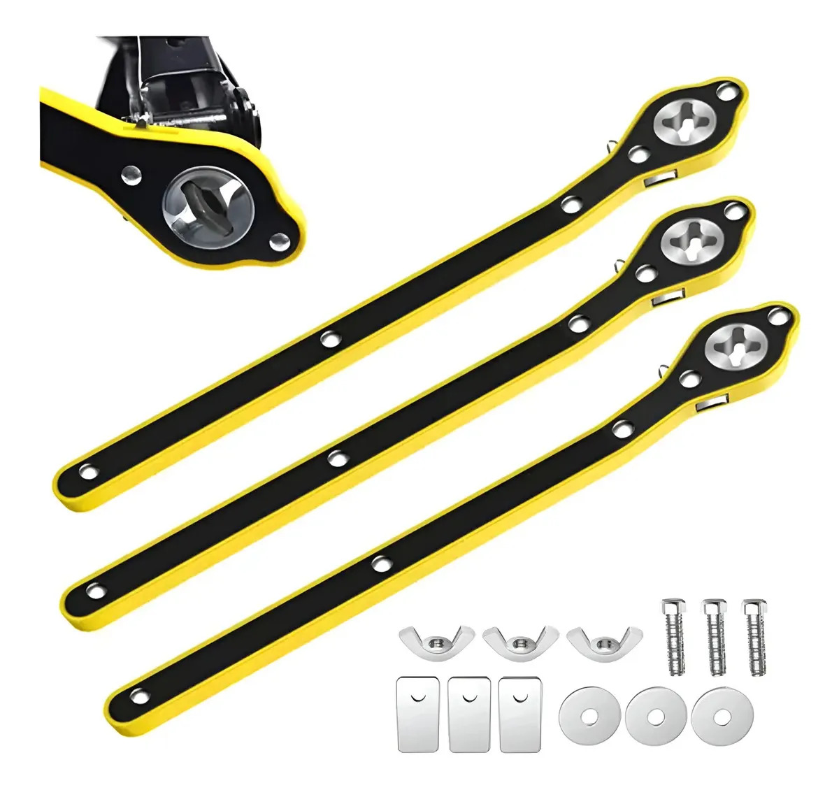 3 Llave Trinquete Gato Matraca Carro Herramienta Ajustables Negro