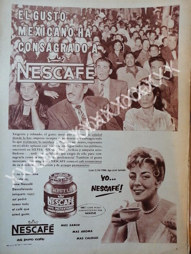 Cartel Retro Silvia Pinal Y Cafe Nescafe 1958 /cf54 /