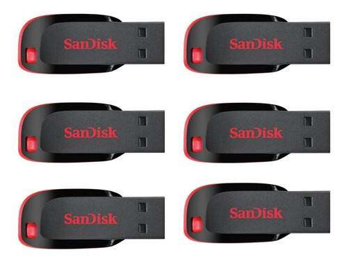 6 Memoria Usb Sandisk Cruzer Blade 8gb 2.0 Negro/rojo Flash