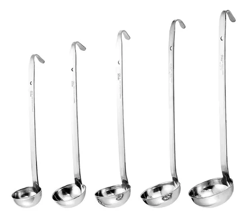 Cucharones robustos y ergonómicos de tamaños combinados, paquete de 5  cucharones de acero inoxidable de 1, 2, 4, 6, 8 onzas con asas largas. Los