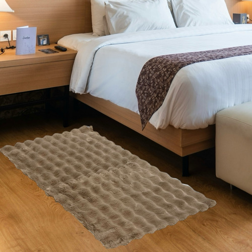 Alfombra Afelpada 118x80 Cm Tapete Suave Para Sala Y Cuarto Caqui