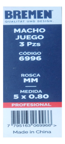 Set Juego Macho 3 Piezas Milimetrico M5 X 0,80 Bremen 6996