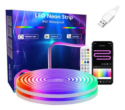 Luz De Neón Led De Silicona Rgb Usb Resistente Al Agua