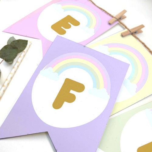 Imagen 2 de 7 de Kit Imprimible Arco Iris Pastel Personalizado