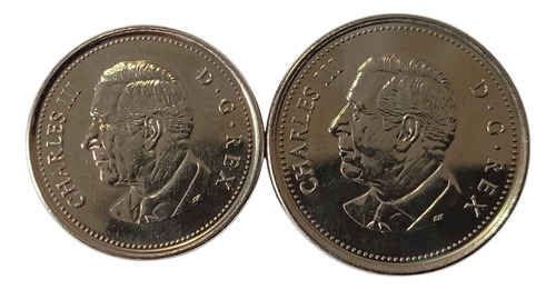 2 Monedas Canadá 5,,25 Cents Rey Carlos 2023-2024 (1596 (Usado)