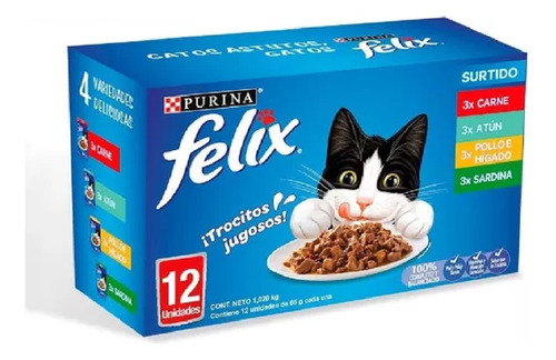 Purina Felix, Surtido Atun Pollo De Higado Salmon 24pzs