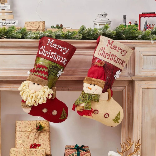 Calcetín Navideño De Papá Noel, Muñeco De Nieve Y Reno, Chri