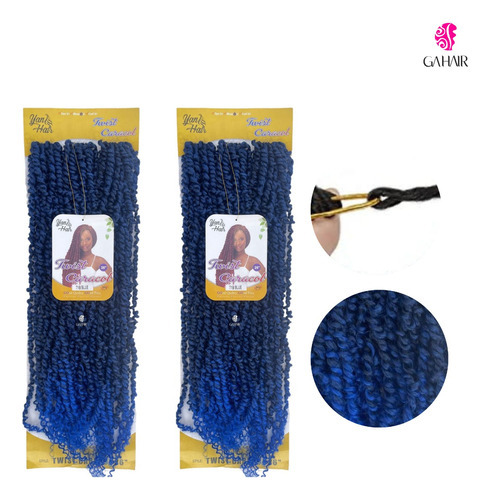 Combo 2 Cabelo Para Crochet Braid Twist Caracol 60cm Cor Preto Com Californiana Azul T1B-BLUE