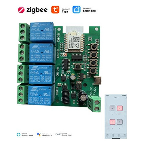Interruptor De Relé Zigbee Mhcozy De 4 Canales Y 12 V Con Co