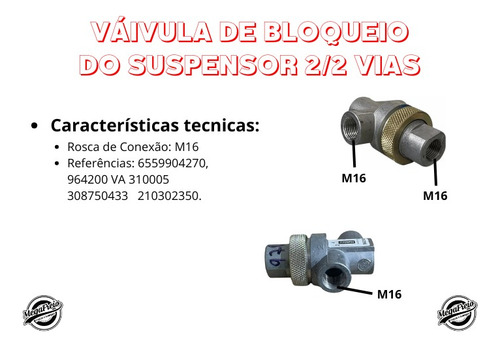 Válvula Bloqueio Suspensor 2 Vias M16 (trava Eixo) 964200c