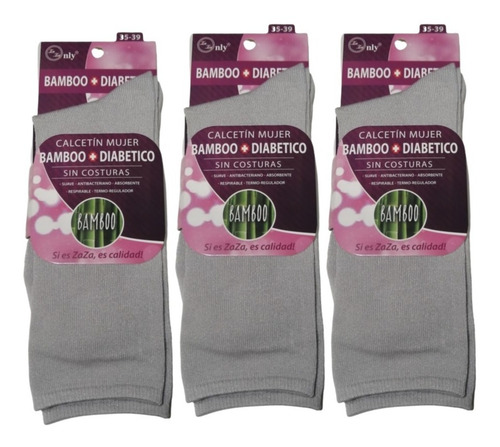 Imagen 2 de 2 de 3 Pares Calcetin Mujer Bambu Sin Costura 35 Al 39 (gris)