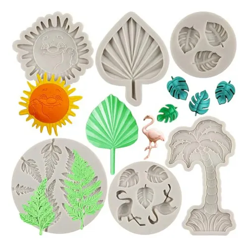 Moldes De Silicona Tropical: Flamingo, Hojas Y Árboles - Set