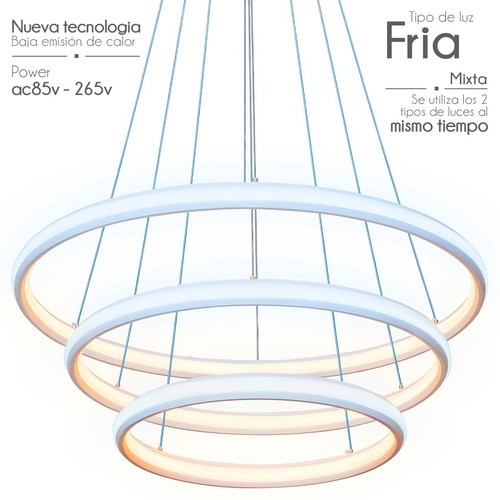 Imagen 6 de 10 de Lampara Led Diseño Elegante Colgante 150w Luz Mixta