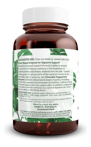 Suplemento De Enzimas Digestivas Masticables De Menta Natura