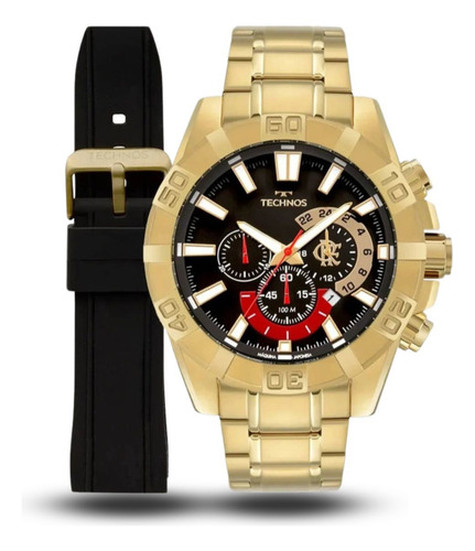Relógio Technos Cronógrafo Flamengo Troca Pulseira Dourado