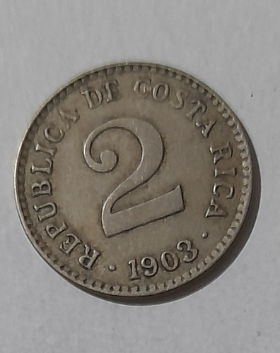 Moneda 2 Céntimos 1903 Costa Rica, Muy Buen Estado.