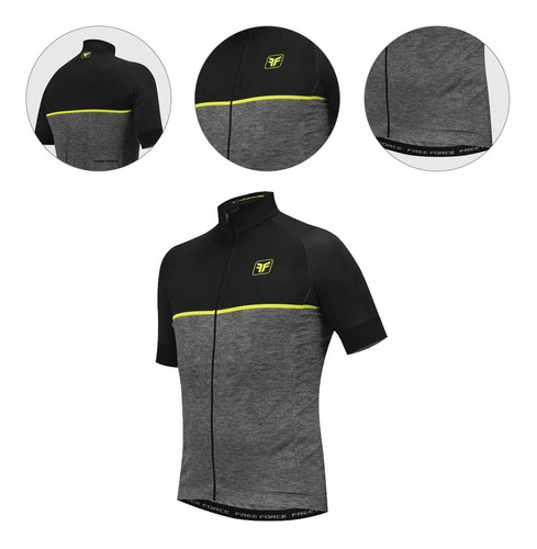 Camisa Freeforce First Preta E Cinza Mescla Ciclismo 