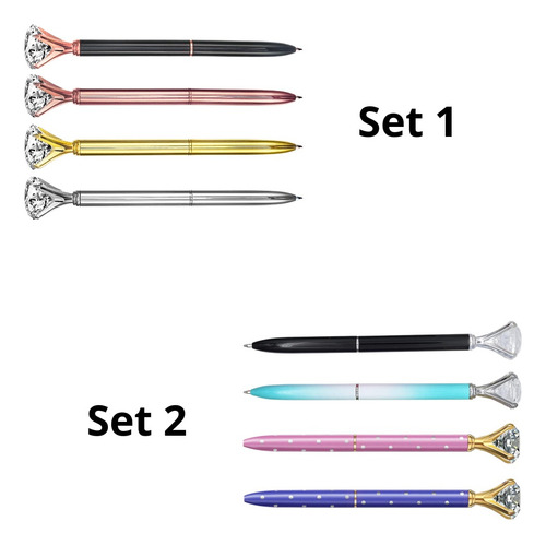 Set 4 Plumas Diamante Retráctiles De Metal Diseño Elegante Tinta Negro Exterior Set 2