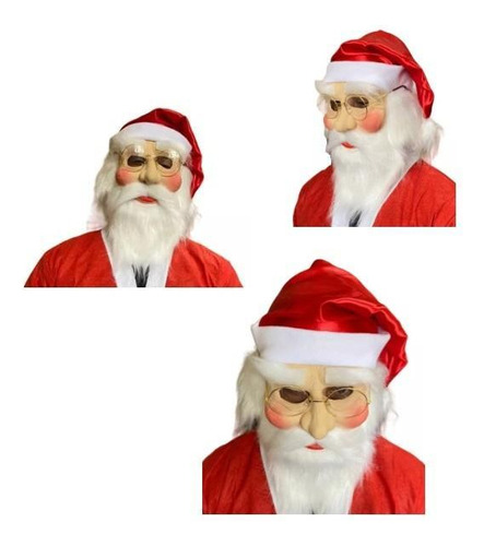 Kit Papai Noel Com Mascara Com Barba Cabelo Gorro + Óculos