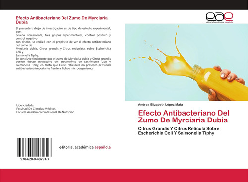 Libro: Efecto Antibacteriano Del Zumo De Myrciaria Dubia: Ci