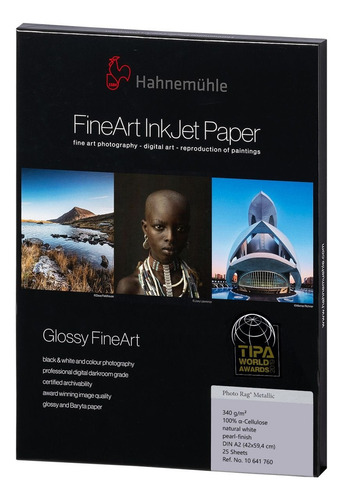 Papel Hahnemühle 10641760 Photo Rag® Metallic A2 25 Hojas Color Blanco