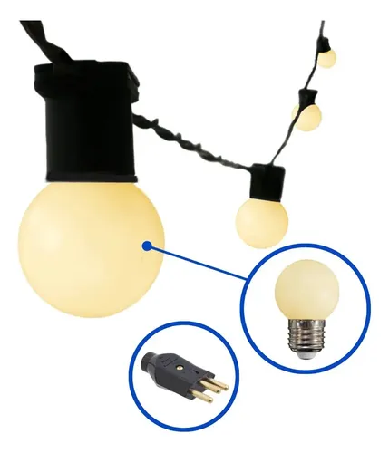 Varal De Luzes Cordao Festao 40 Mts Com Lampadas Inclusa Luz Âmbar Incandescente 15w Clara 220v Samuáh