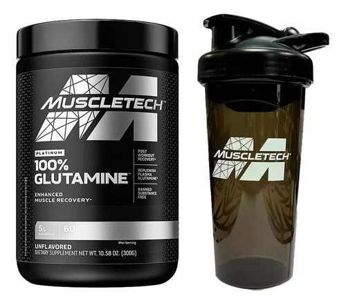 Glutamina Platinum 300grs 60serv + Shaker 700ml Muscletech 