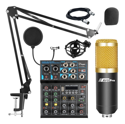 Combo Mixer Usb 6 Canales Mic Condenser Brazo Antipop