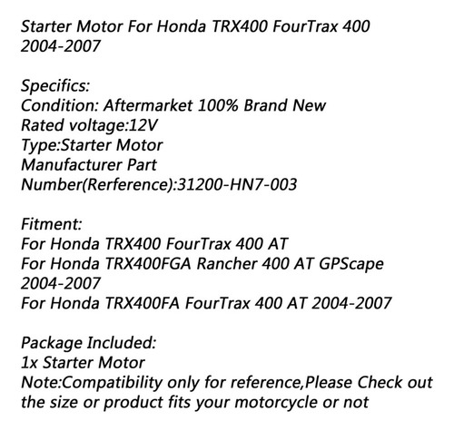 Z Motor Arranque Pa Honda Trx400 Fourtrax400at Trx400fga