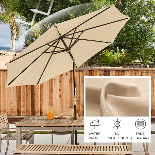 Sombrilla De Patio De 9 Pies Con 40 Luces Solares Led Imperm