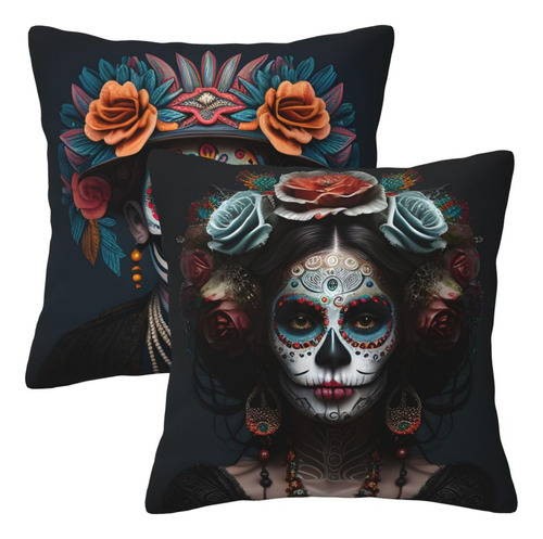 Fundas De Almohada Decorativas Diseño Calavera Azúcar, 45x45