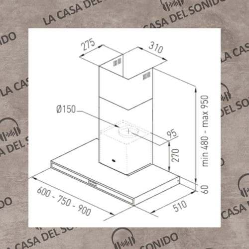 Imagen 5 de 6 de TST Colhue Extractor/Purificador - 510 mm - 600 mm - 60 mm - Plateado - 220V - De pared