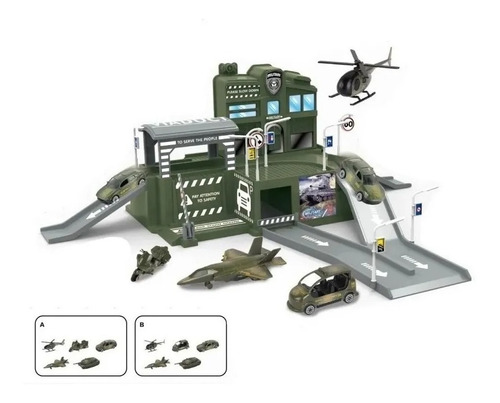 Estacion Militar Con Helicóptero, Camión Y Moto Zippy