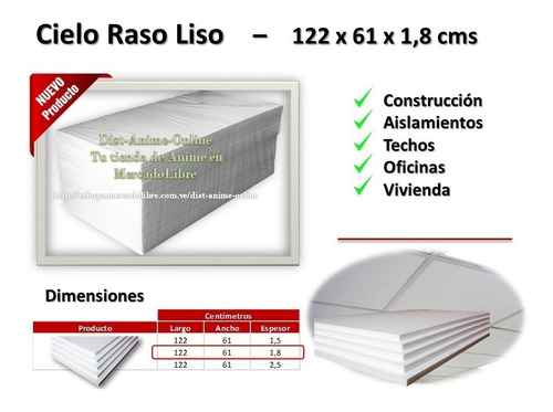 Lamina Anime Cielo Raso Liso 1,8 Cm. Precio Incluye Iva