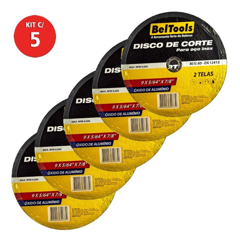 Kit 5 Disco De Corte 9 X 7/8 Aço Inox Beltools