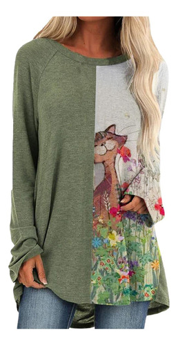 Camisa Mujer Cuello Redondo Pullover Tops Para Casual Animal