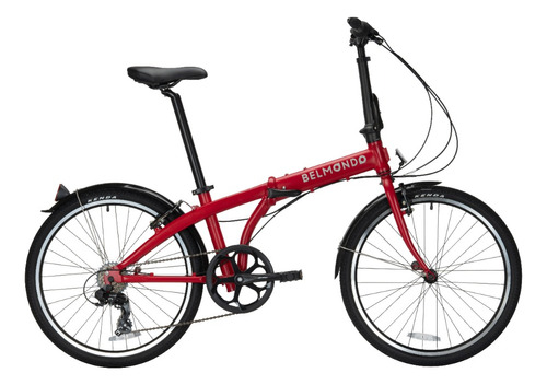 Bicicleta plegable Belmondo 7+ Rodado 24 frenos v-brakes cambio Shimano Tourney color rojo mate urbana imantada