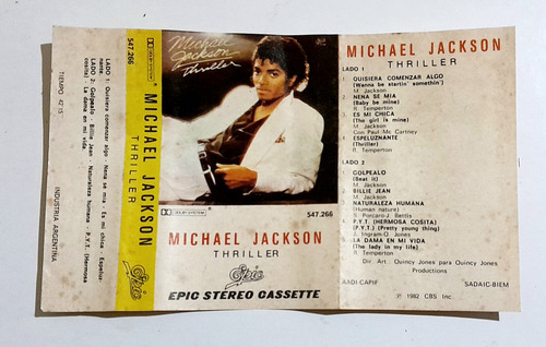 Michael Jackson. Thriller. Cassette. Sello Épic. 1982 Estándar