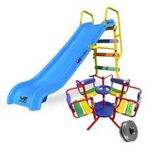 Comprar Combo Tobogan 3 Escalones Pvc + Calesita Infantil Vxplay Color Tobogan Celeste - Calesita Roja