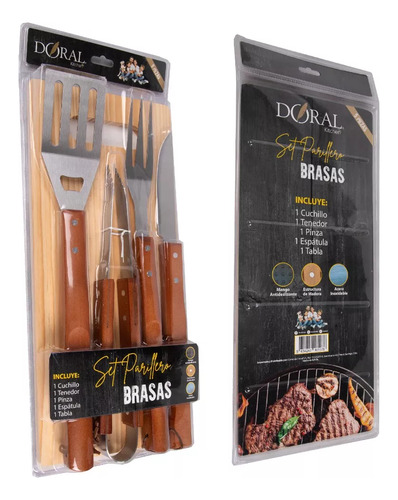Set Parrillero Brasas 5 Pzas Con Espátula Y Tabla Doral