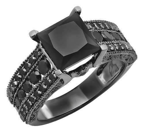 Dazzlingrock Collection Anillo 3 Filas Diamantes Negros Prin