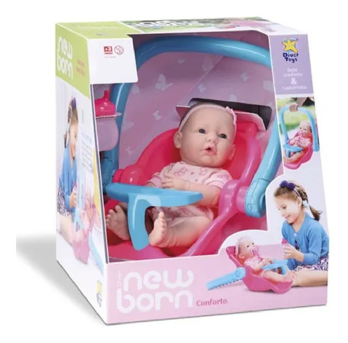 Boneca Bebe New Born Conforto Cadeirinha + Acessorios Diver